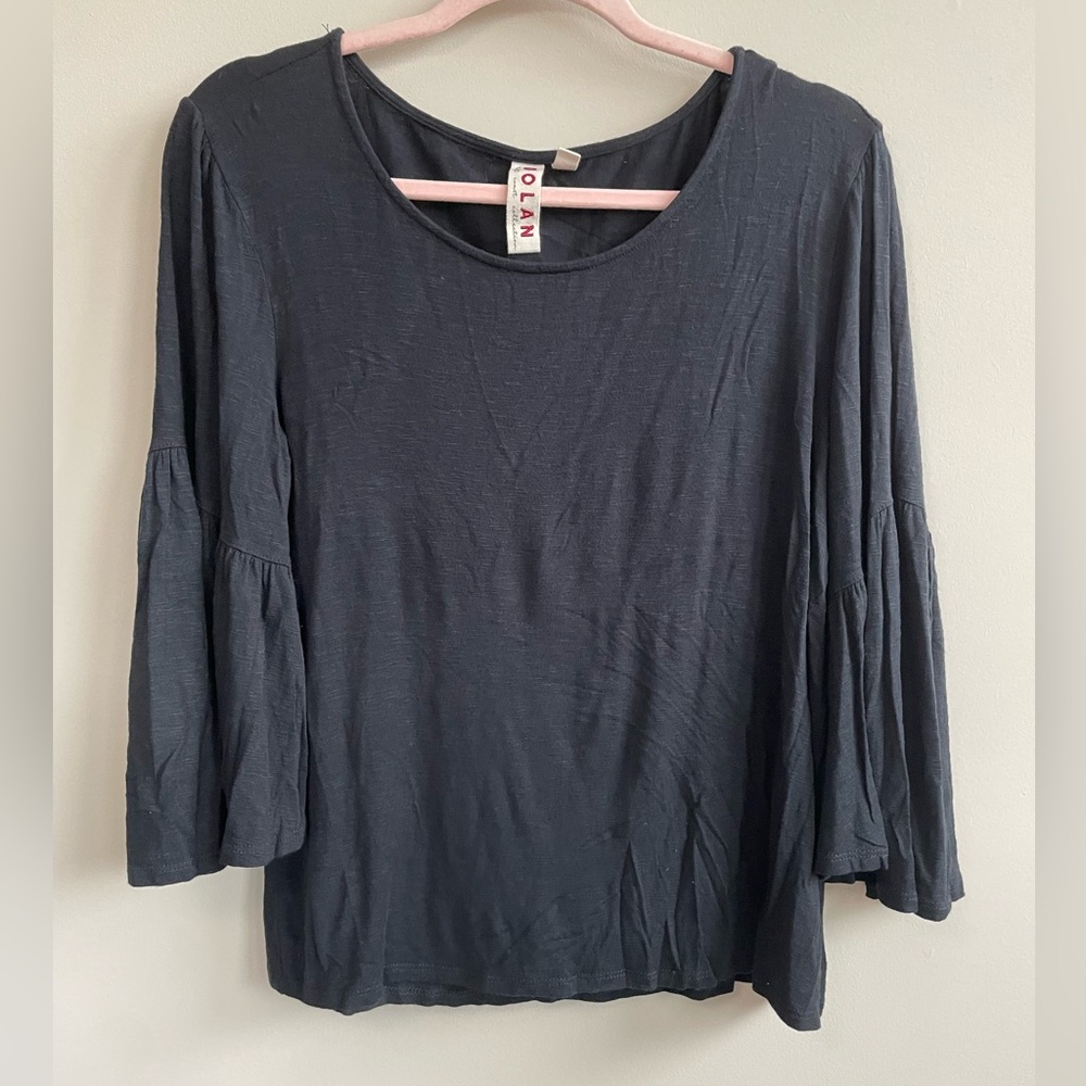 Dolan Flowy Quarter Length Bell Sleeve Black Top